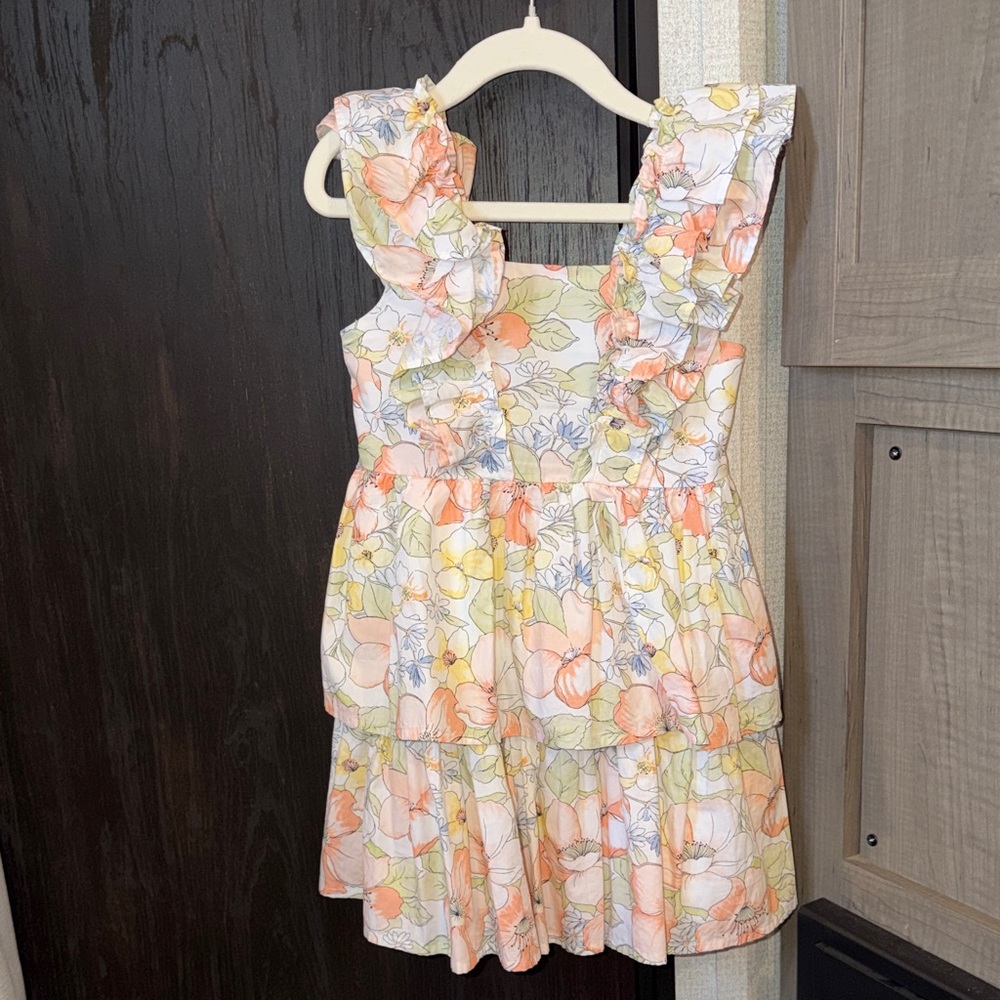 Janie and Jack Peach Floral Ruffle Tiered Dress